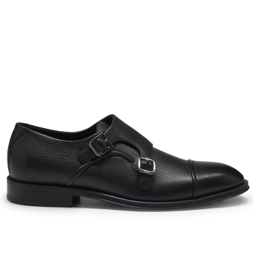 BOSS Double Strap Monk Leather Grain Shoes Size 7.5